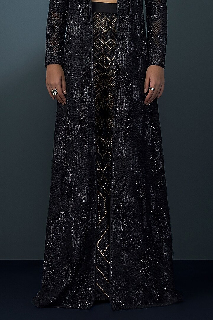 Black & Gold Double Georgette Crystal Embroidered Bridal Sharara Set by Ritika Mirchandani at Pernia's Pop Up Shop