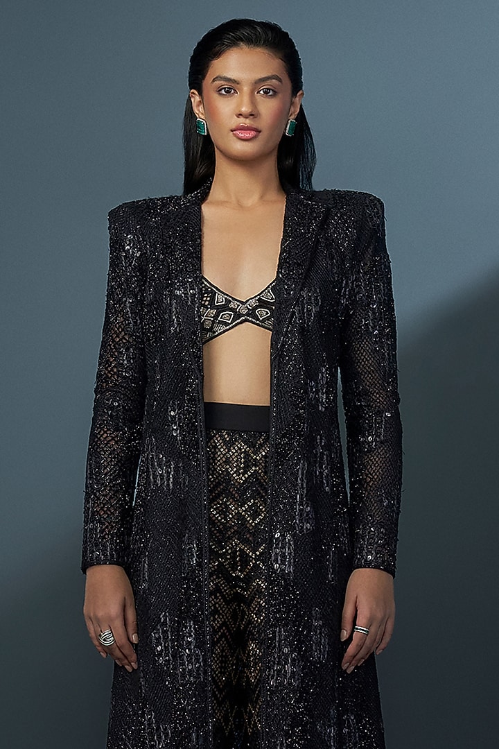 Black & Gold Double Georgette Crystal Embroidered Bridal Sharara Set by Ritika Mirchandani at Pernia's Pop Up Shop