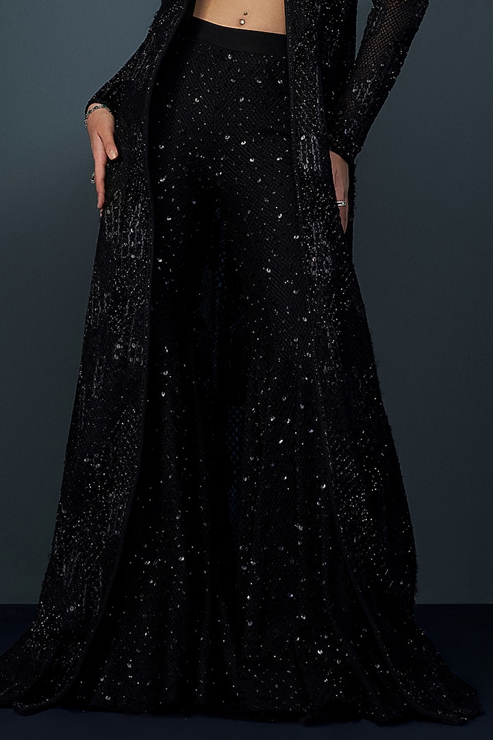 Black & Gold Double Georgette Crystal Embroidered Bridal Sharara Set by Ritika Mirchandani at Pernia's Pop Up Shop