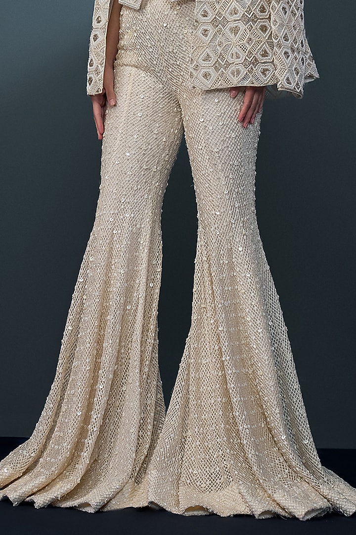 Ivory & Gold Double Georgette Crystal Embroidered Bridal Sharara Set by Ritika Mirchandani at Pernia's Pop Up Shop