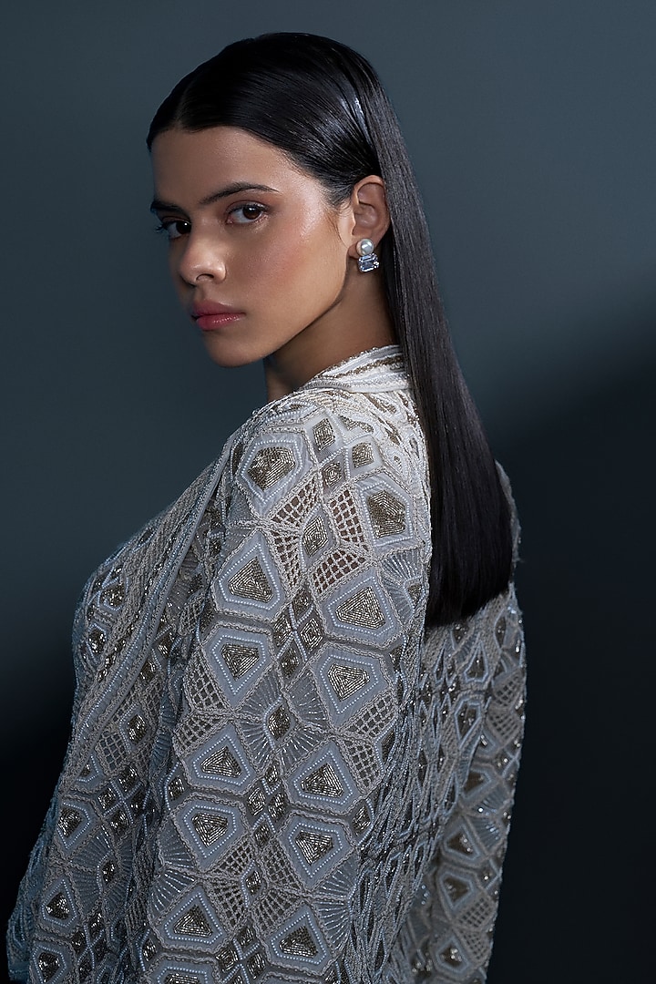 Ivory & Gold Double Georgette Crystal Embroidered Bridal Sharara Set by Ritika Mirchandani at Pernia's Pop Up Shop