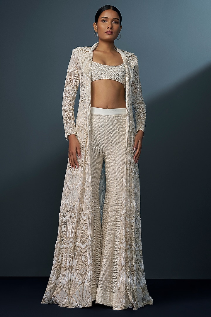 Ivory & Gold Double Georgette Crystal Embroidered Bridal Sharara Set by Ritika Mirchandani at Pernia's Pop Up Shop