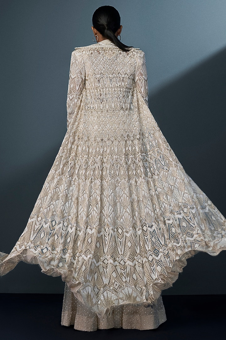 Ivory & Gold Double Georgette Crystal Embroidered Bridal Sharara Set by Ritika Mirchandani at Pernia's Pop Up Shop