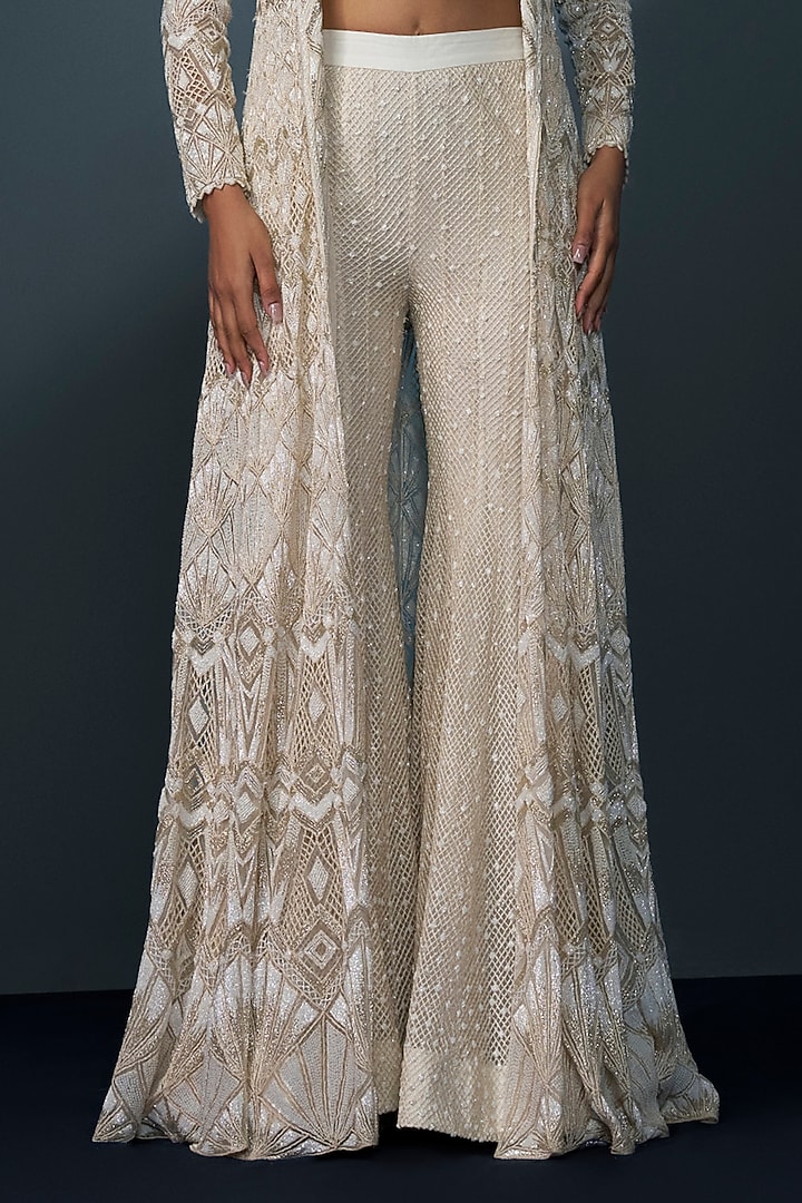 Ivory & Gold Double Georgette Crystal Embroidered Bridal Sharara Set by Ritika Mirchandani at Pernia's Pop Up Shop