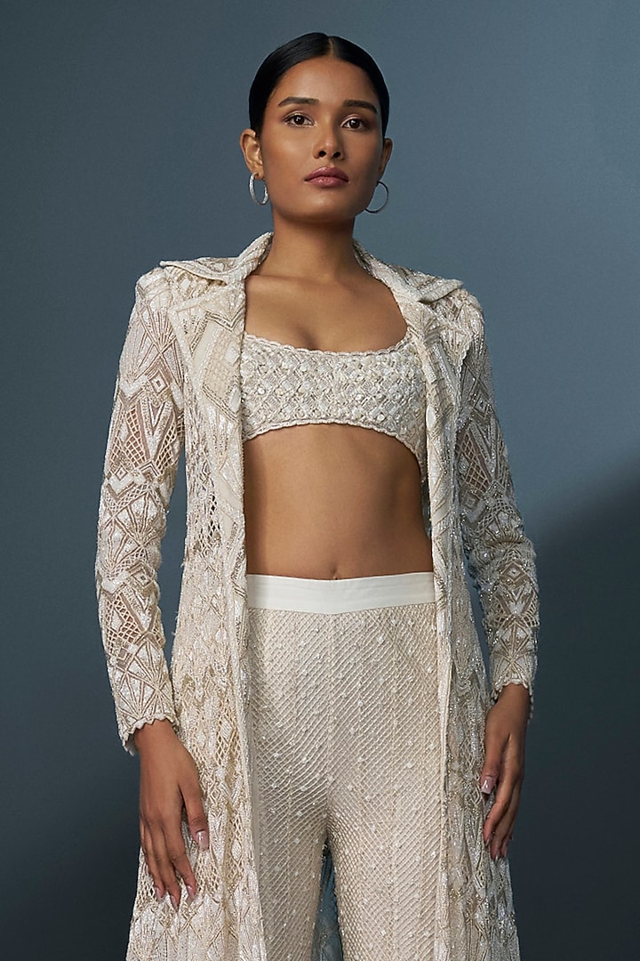 Ivory & Gold Double Georgette Crystal Embroidered Bridal Sharara Set by Ritika Mirchandani at Pernia's Pop Up Shop
