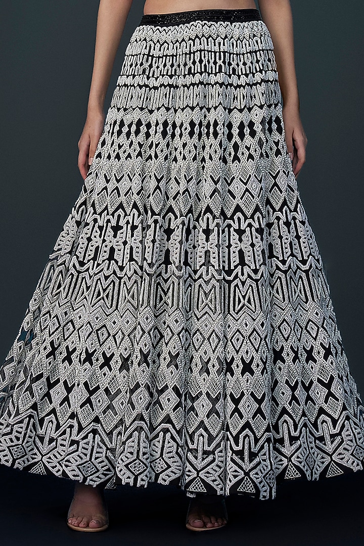 Monochrome Double Georgette Crystal Embroidered Jacket Bridal Lehenga Set by Ritika Mirchandani at Pernia's Pop Up Shop