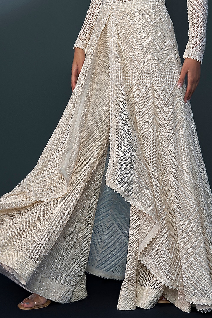 Ivory Double Georgette Crystal Embroidered Bridal Sharara Set by Ritika Mirchandani at Pernia's Pop Up Shop