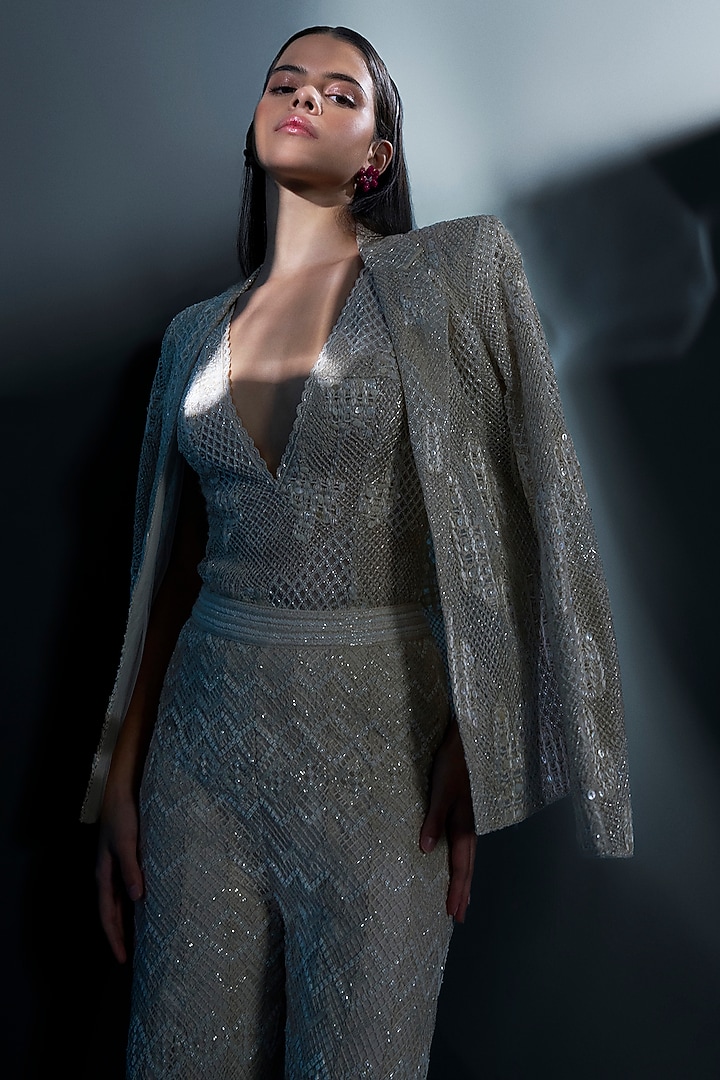 Ivory Double Georgette Crystal Embroidered Bridal Sharara Set by Ritika Mirchandani at Pernia's Pop Up Shop