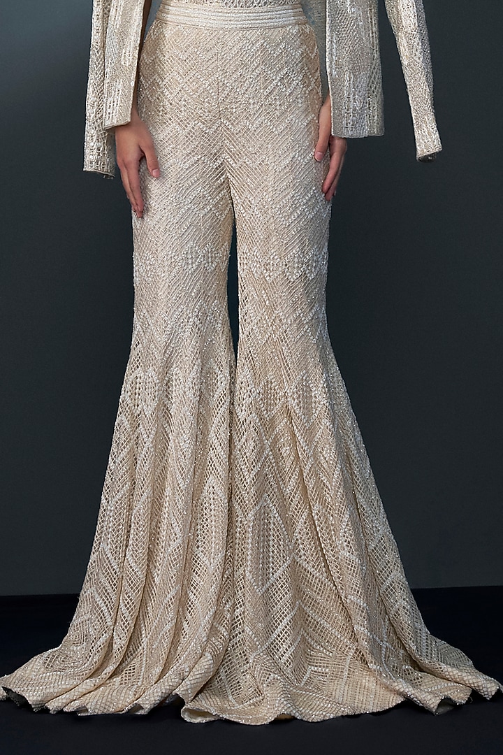 Ivory Double Georgette Crystal Embroidered Bridal Sharara Set by Ritika Mirchandani at Pernia's Pop Up Shop