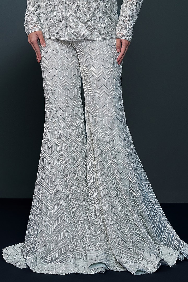Blue & Grey Double Georgette Crystal Embroidered Bridal Sharara Set by Ritika Mirchandani at Pernia's Pop Up Shop