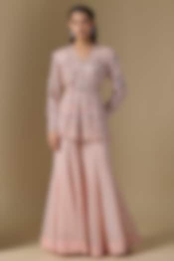 Soft Pink Crepe & Net Crystal Embellished Bridal Sharara Set by Ritika Mirchandani at Pernia's Pop Up Shop