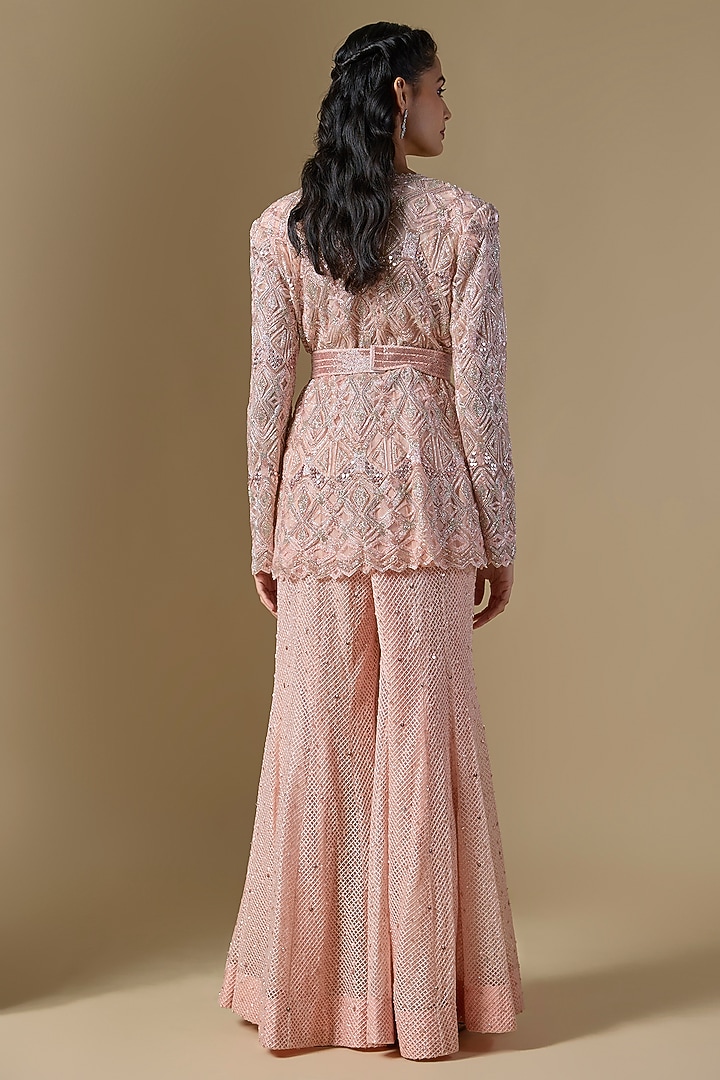 Soft Pink Crepe & Net Crystal Embellished Bridal Sharara Set by Ritika Mirchandani at Pernia's Pop Up Shop