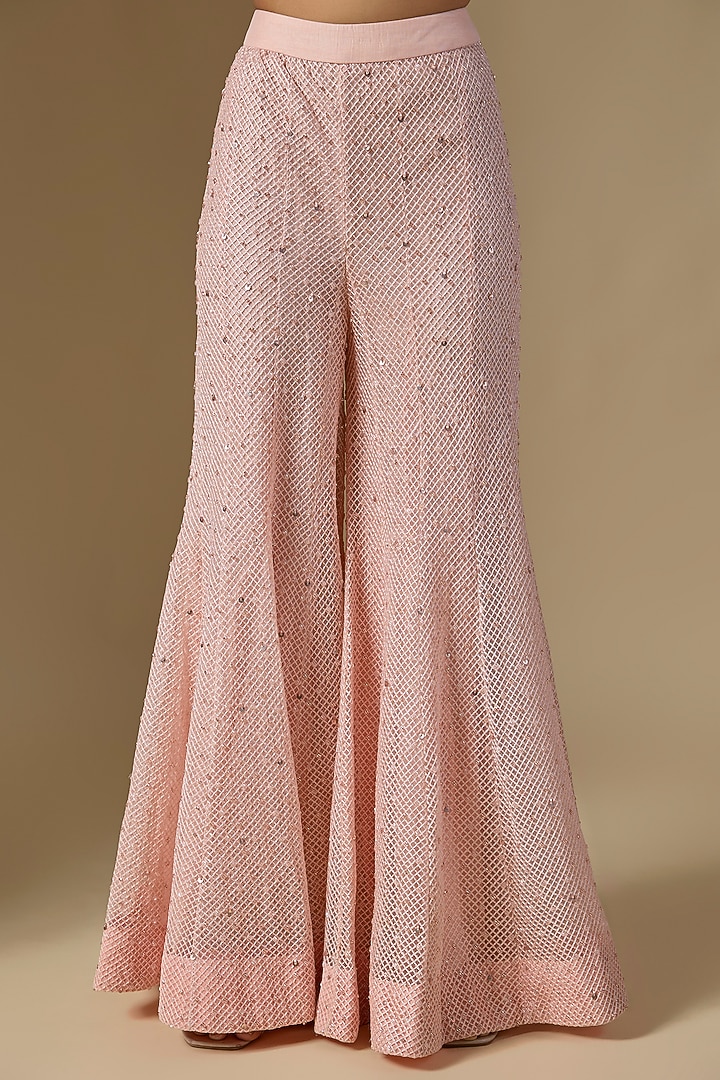 Soft Pink Crepe & Net Crystal Embellished Bridal Sharara Set by Ritika Mirchandani at Pernia's Pop Up Shop