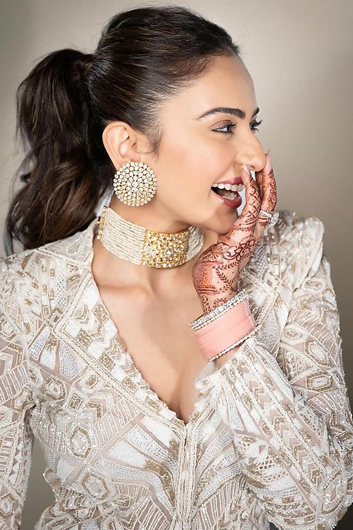Ivory Double Georgette Crystal & Thread Embroidered Bridal Sharara Set by Ritika Mirchandani at Pernia's Pop Up Shop