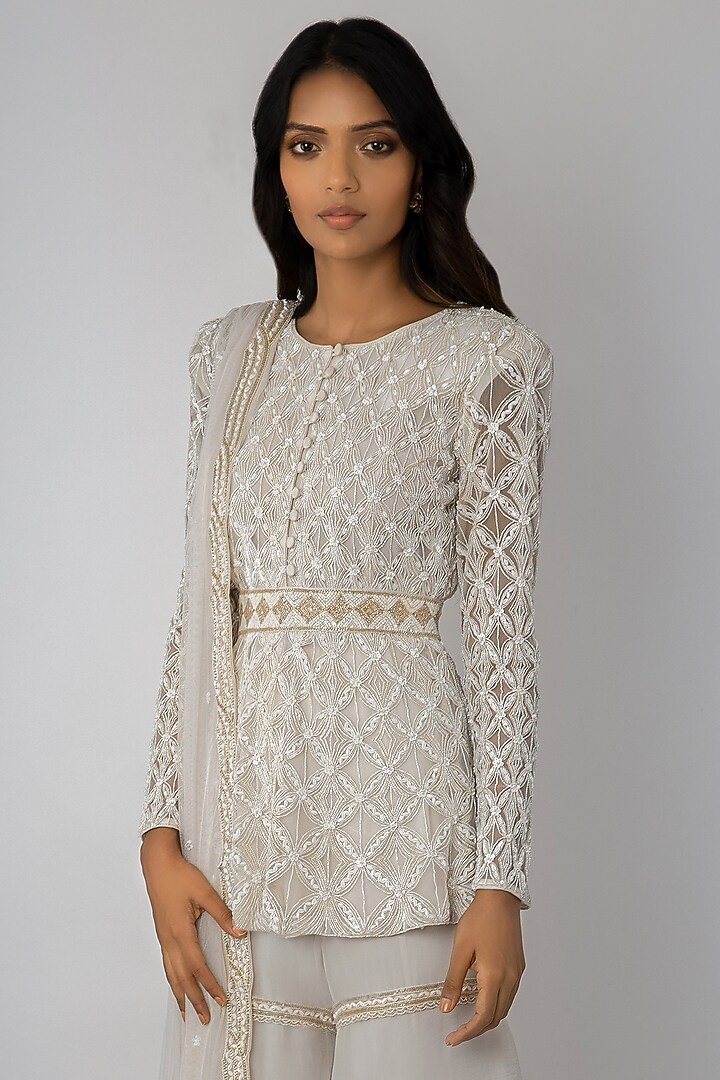 Ivory Organza Sharara Set by Ritika Mirchandani at Pernia's Pop Up Shop