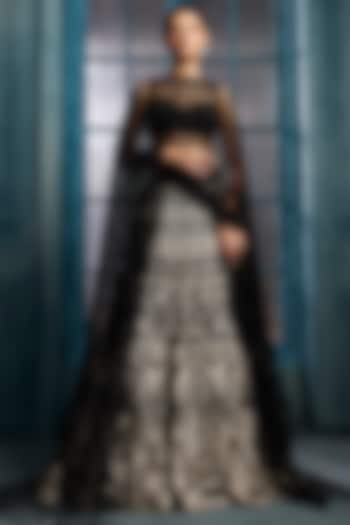 Monochrome Crepe Crystal Embroidered Bridal Lehenga Set by Ritika Mirchandani at Pernia's Pop Up Shop