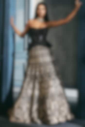 Monochrome Crepe Crystal Embroidered Bridal Lehenga Set by Ritika Mirchandani at Pernia's Pop Up Shop