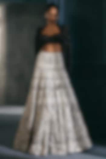 Silver Crepe Crystal Embroidered Bridal Lehenga Set by Ritika Mirchandani at Pernia's Pop Up Shop