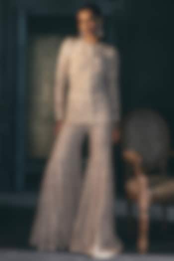 Ivory & Gold Crepe Crystal Embroidered Bridal Sharara Set by Ritika Mirchandani at Pernia's Pop Up Shop