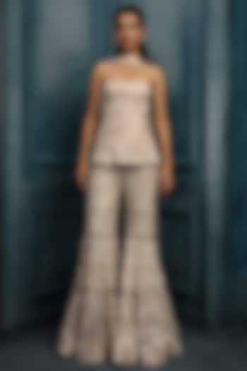 Ivory & Gold Crepe Crystal Embroidered Bridal Sharara Set by Ritika Mirchandani at Pernia's Pop Up Shop