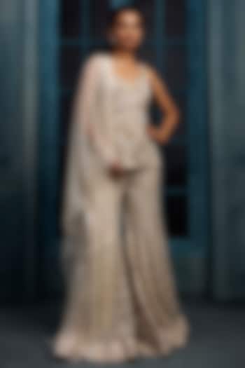 Ivory & Gold Crepe Crystal Embroidered Bridal Sharara Set by Ritika Mirchandani at Pernia's Pop Up Shop