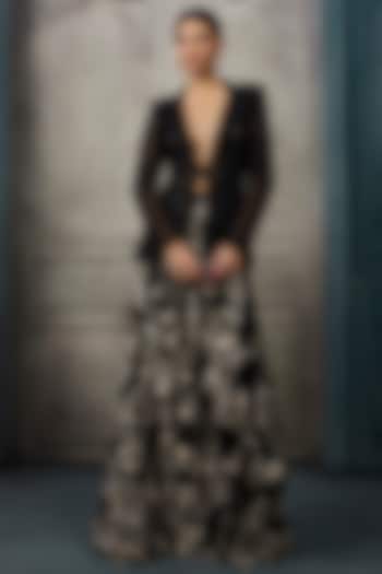 Black Double Georgette Crystal Embroidered Bridal Sharara Set by Ritika Mirchandani at Pernia's Pop Up Shop