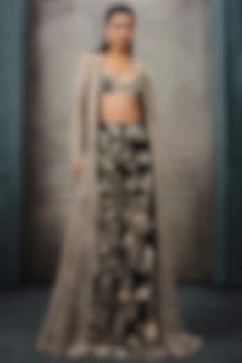 Ivory & Gold Crepe Crystal Embroidered Jacket Set by Ritika Mirchandani at Pernia's Pop Up Shop