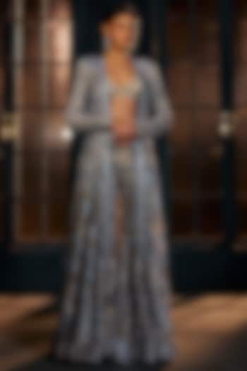 Ice Blue & Gold Crepe Crystal Embroidered Bridal Sharara Set by Ritika Mirchandani at Pernia's Pop Up Shop