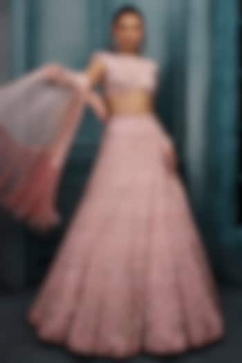 Blush Pink Crepe Crystal Embroidered Bridal Lehenga Set by Ritika Mirchandani at Pernia's Pop Up Shop