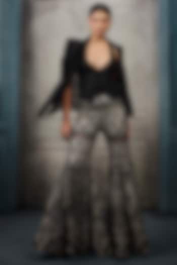 Monochrome Crepe Crystal Embroidered Bridal Sharara Set by Ritika Mirchandani at Pernia's Pop Up Shop