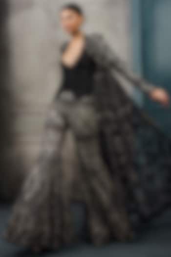 Monochrome Crepe Crystal Embroidered Bridal Sharara Set by Ritika Mirchandani at Pernia's Pop Up Shop