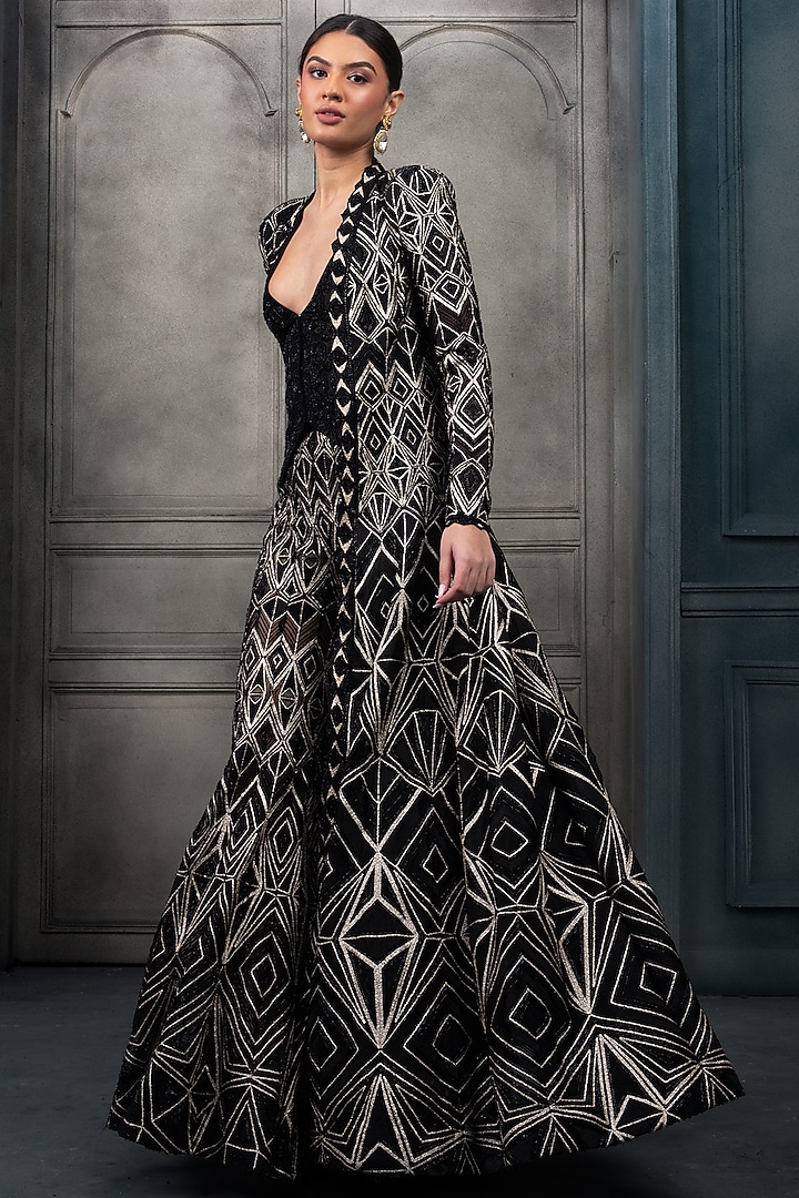 Monochrome Crepe Crystal Embroidered Bridal Sharara Set by Ritika Mirchandani at Pernia's Pop Up Shop