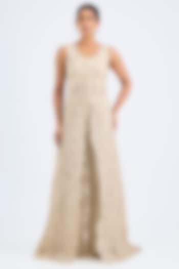 Ivory Crepe & Double Georgette Crystal Embroidered Jacket Set by Ritika Mirchandani at Pernia's Pop Up Shop