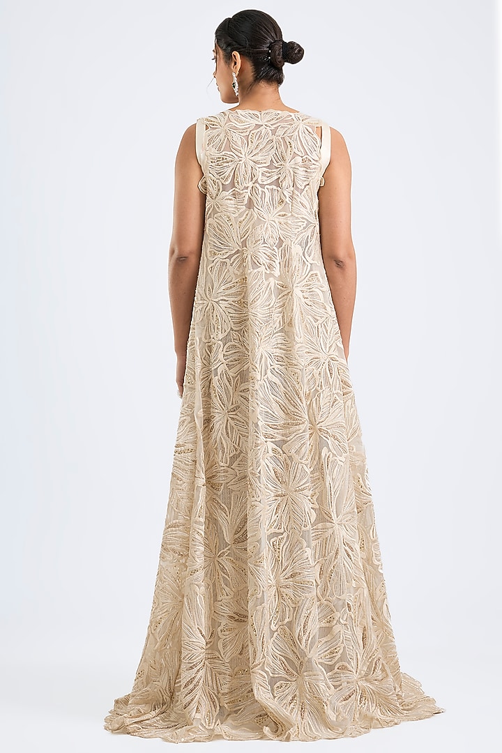 Ivory Crepe & Double Georgette Crystal Embroidered Jacket Set by Ritika Mirchandani at Pernia's Pop Up Shop