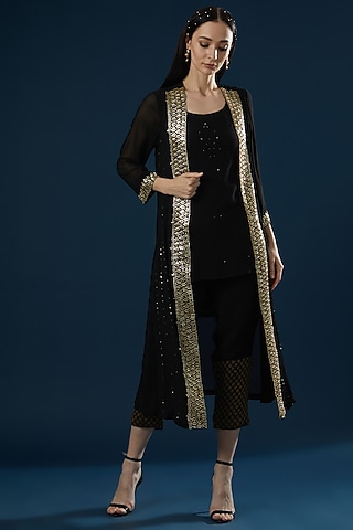 Black Embellished Jacket Set by Ritu Pande