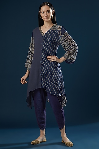 Deep Blue Printed Tunic Set by Ritu Pande