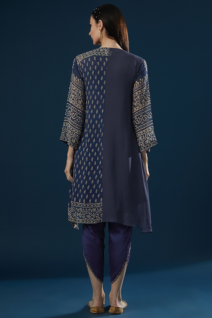 Deep Blue Printed Tunic Set by Ritu Pande at Pernia's Pop Up Shop