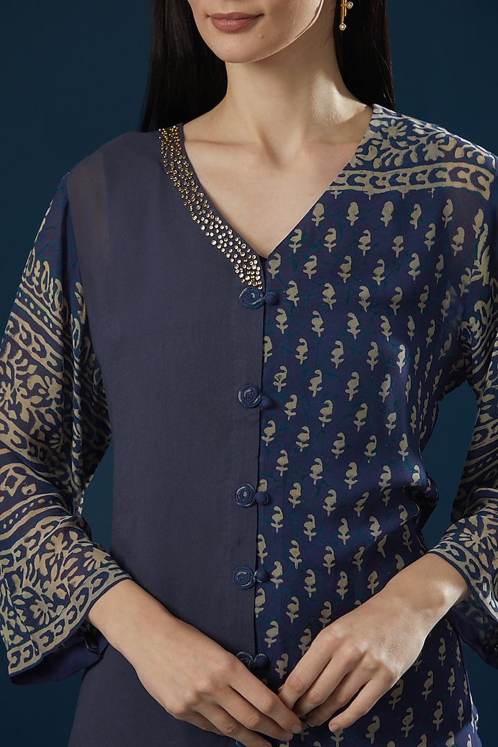 Deep Blue Printed Tunic Set by Ritu Pande at Pernia's Pop Up Shop