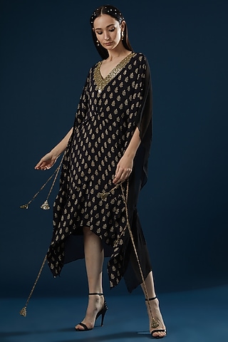 Black Printed Kaftan by Ritu Pande