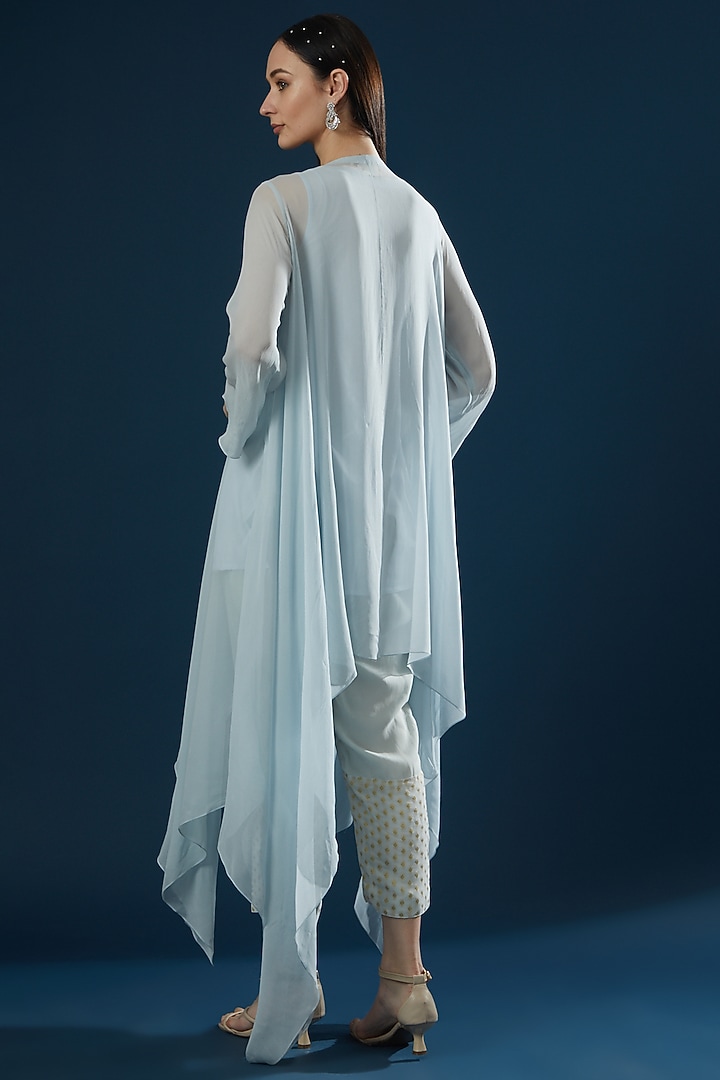 Powder Blue Embroidered Cape Set by Ritu Pande at Pernia's Pop Up Shop