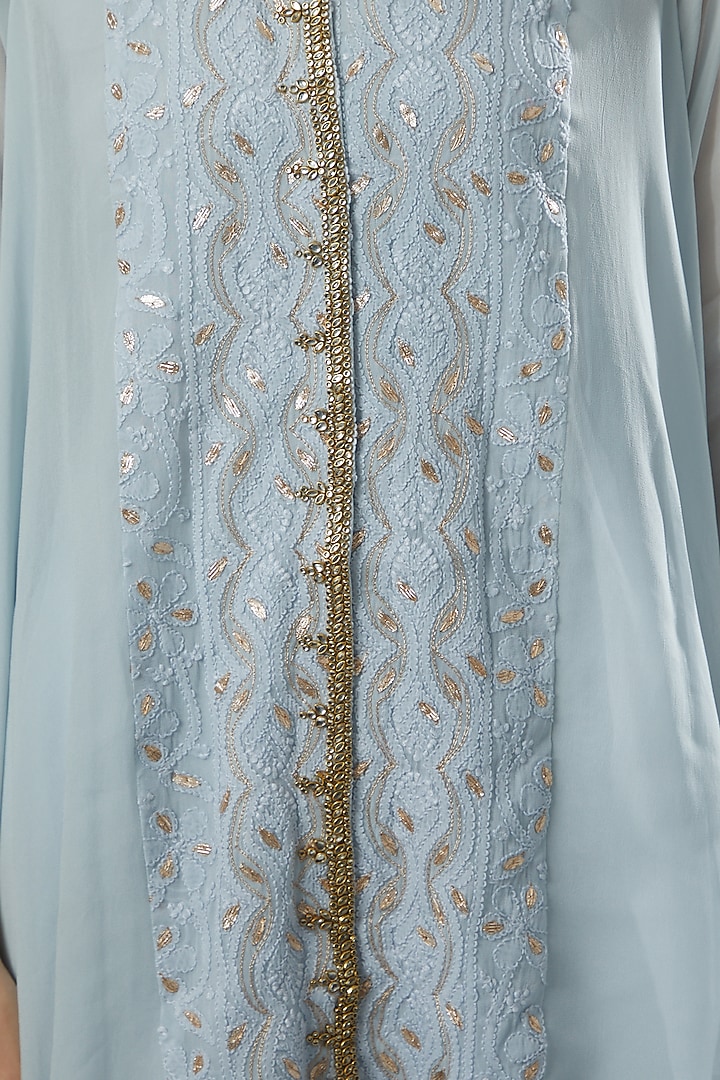 Powder Blue Embroidered Cape Set by Ritu Pande at Pernia's Pop Up Shop