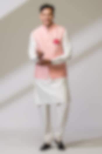 Pink Raw Silk & Silk Hand Embroidered Bundi Jacket Set by Ritika Patel at Pernia's Pop Up Shop