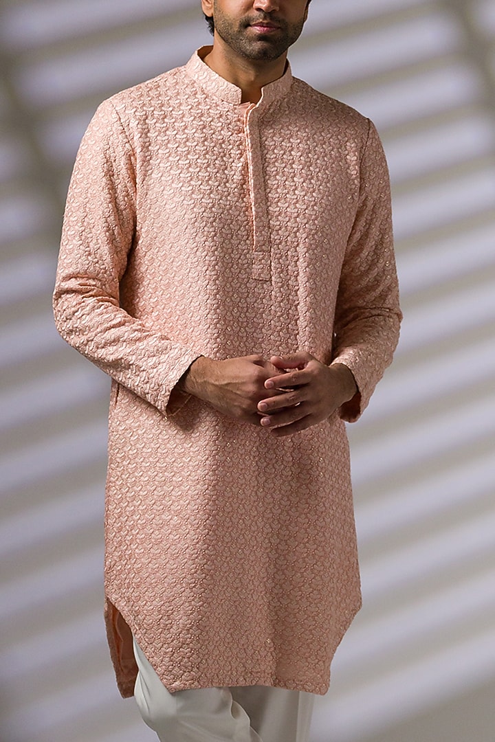 Pink Silk Embroidered Kurta Set by Ritika Patel at Pernia's Pop Up Shop