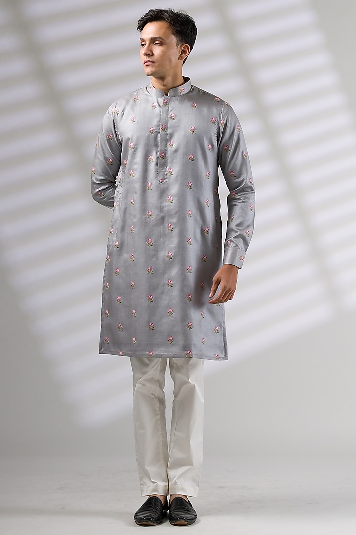 Light Blue Silk Embroidered Kurta Set by Ritika Patel at Pernia's Pop Up Shop