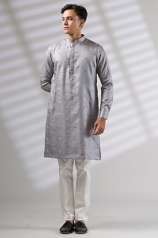 Light Blue Silk Embroidered Kurta Set by Ritika Patel