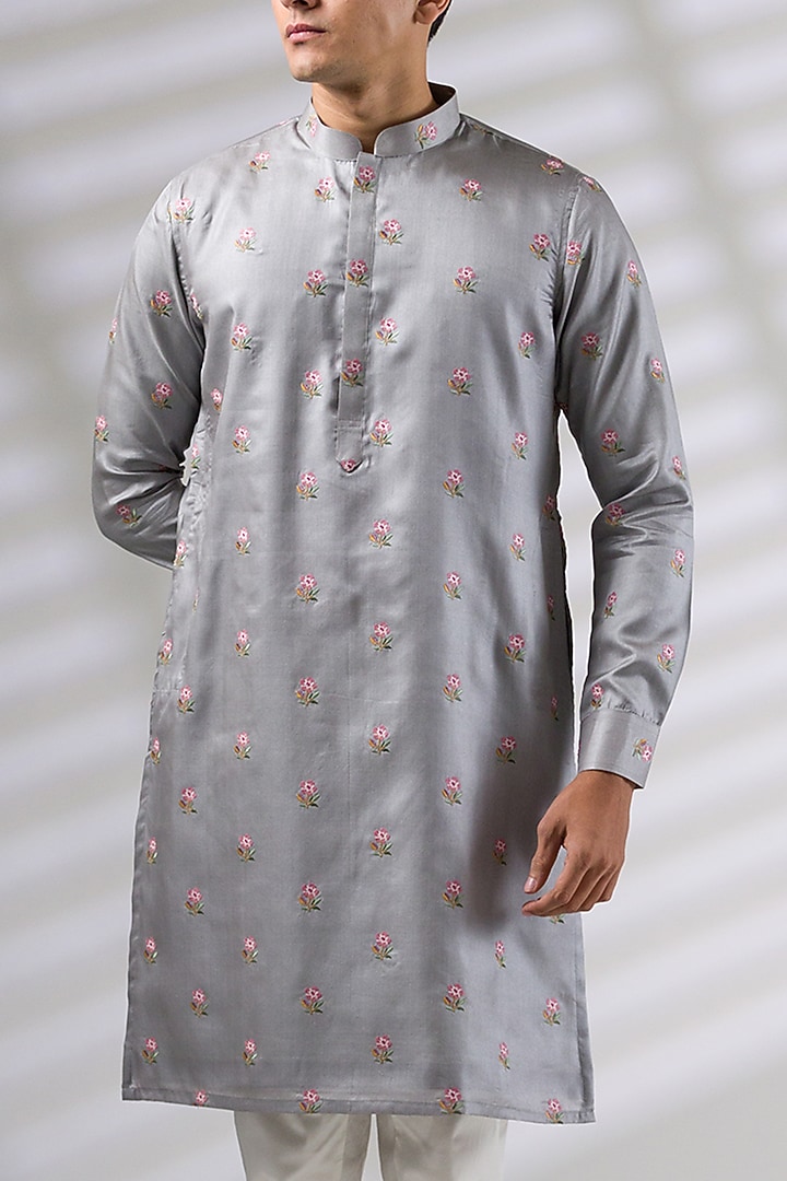 Light Blue Silk Embroidered Kurta Set by Ritika Patel at Pernia's Pop Up Shop