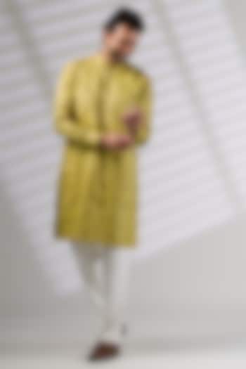 Green Silk Embroidered Kurta Set by Ritika Patel at Pernia's Pop Up Shop