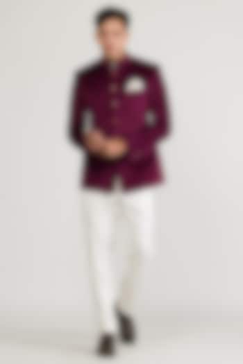 Maroon Velvet Wedding Bandhgala Set by Ritika Patel at Pernia's Pop Up Shop