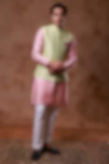 Green Raw Silk Hand Embroidered Bundi Set by Ritika Patel at Pernia's Pop Up Shop