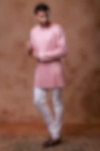 Dull Pink Silk Embroidered Kurta Set by Ritika Patel at Pernia's Pop Up Shop